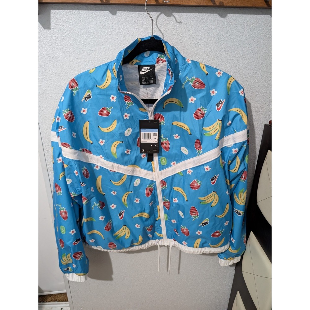 Nike Blue Fruit Strawberry Banana‎ Windbreaker Jacket Women Med NWOT CJ3719-487